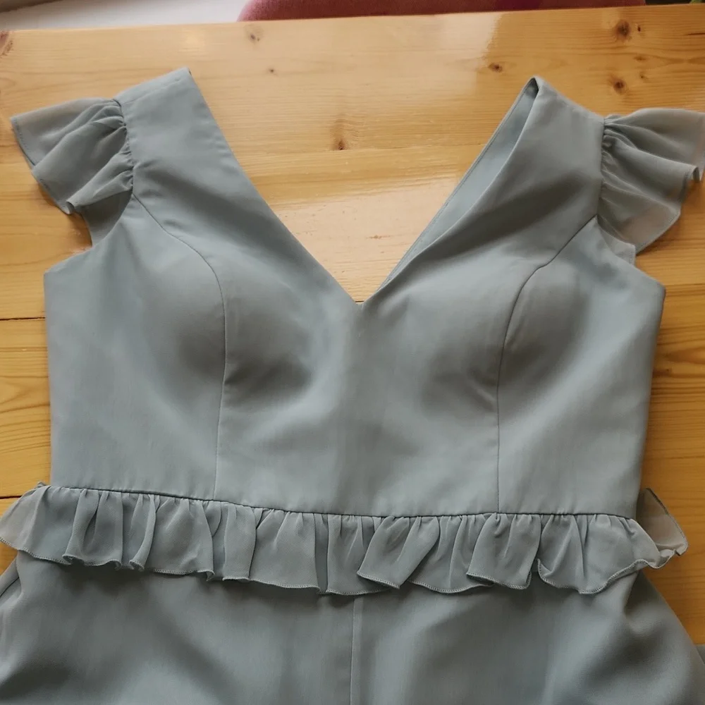 Revelry Amelia Formal Chiffon Bridesmaid Dress Tiered Ruffles Sage Size 14 - Picture 16 of 16